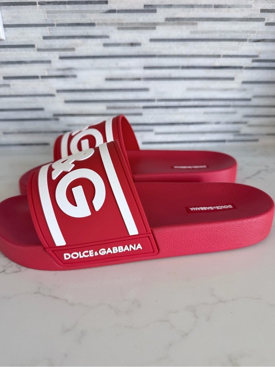 Dolce & Gabbana Red and White D&G Logo Slide Sandals size 9 Men’s main image 12